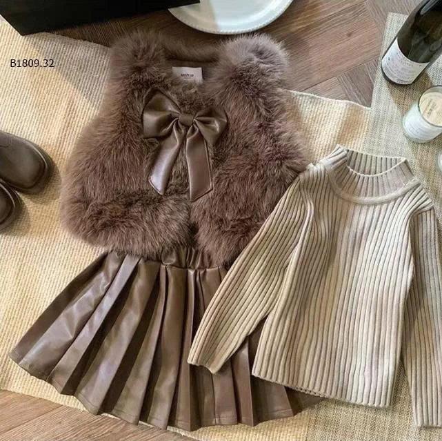 Bộ vest lông thú ba mảnh xuân thu mới cho bé gái- giá sỉ  size 80-150 giá 390k size 160-170 giá 430k
