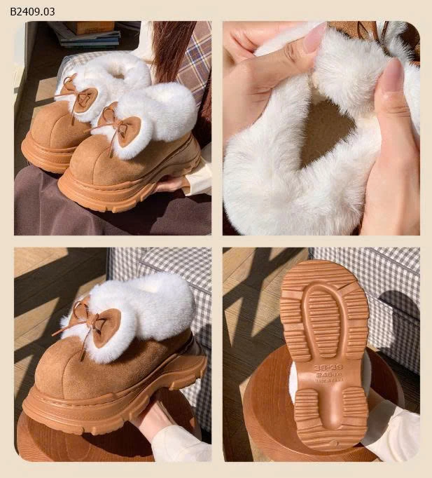 Giày da lộn cotton thắt nơ cổ giữa mới cho nữ - sỉ giá 118k