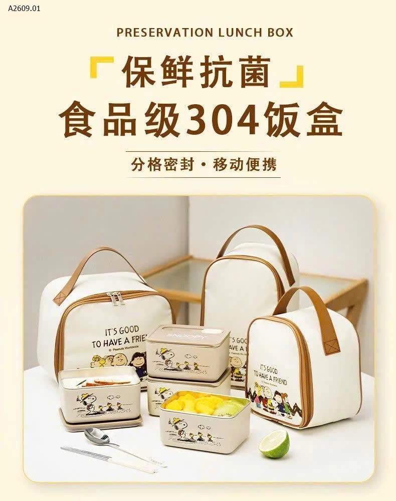 HỘP CƠM INOX 3 TẦNG SNOOPY - sỉ 269k