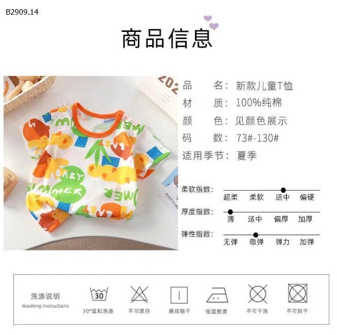 Áo thun cotton ngắn tay kiểu mới cho bé iu- sỉ giá  size 73-100 giá 39k size 110-130 giá 48k