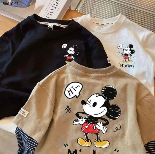 Áo thun dài tay giả 2 lớp họa tiết mickey -Giá sỉ 86k