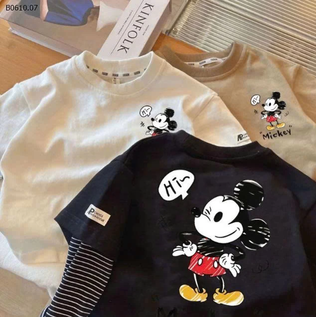 Áo thun dài tay giả 2 lớp họa tiết mickey -Giá sỉ 86k