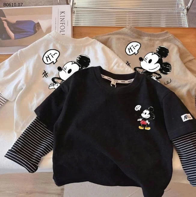 Áo thun dài tay giả 2 lớp họa tiết mickey -Giá sỉ 86k