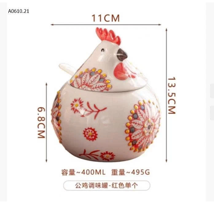 Hũ sứ đựng gia vị hình chú gà  - Giá sỉ 250k/3 hũ