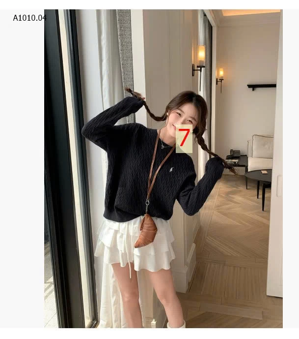 ÁO LEN THÊU NGỰA CỔ TRÒN NỮ - sỉ 105k