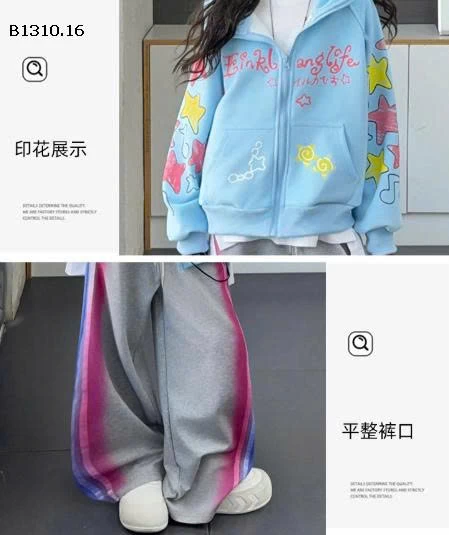 SET ÁO KHOÁC NỈ MIX QUẦN SUÔNG PHỐI MÀU -Giá sỉ áo: 246k  quần: 186k 