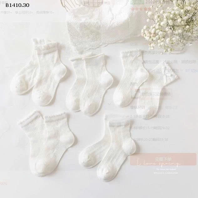 set 5 đôi tất Thoáng mỏng phối đồ bánh bèo -Giá sỉ 46k/1 set 5đ