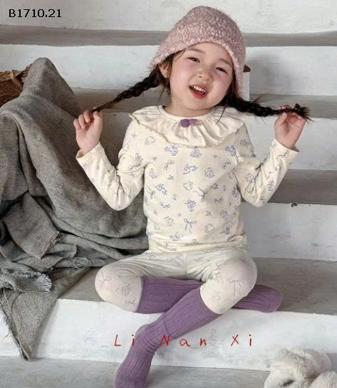 Bộ đồ ngủ hai mảnh cổ sen dễ thương phong cách Hàn Quốc cho bé nhà Linaxi - gia sỉ  size 90-120 : 140k size 130-160 : 164k