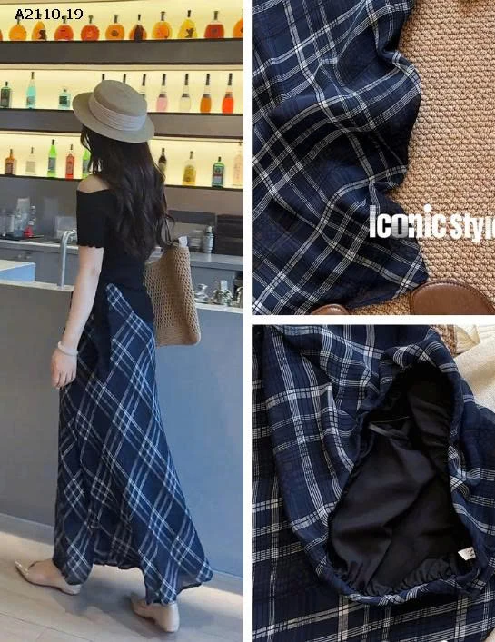 CHÂN VÁY SUÔNG DÀI KẺ HÃNG ANNA-Giá sỉ 145k