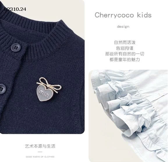 Bộ váy sơ mi  cardigan dệt kim 2 mảnh cho bé- giá sỉ 297k