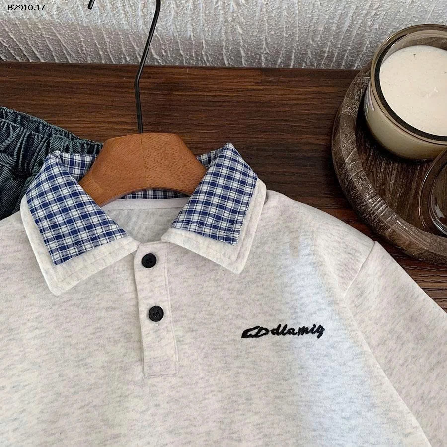 Áo nỉ sơ mi POLO cho bé  2025 giả hai mảnh cổ kép - sỉ 165k