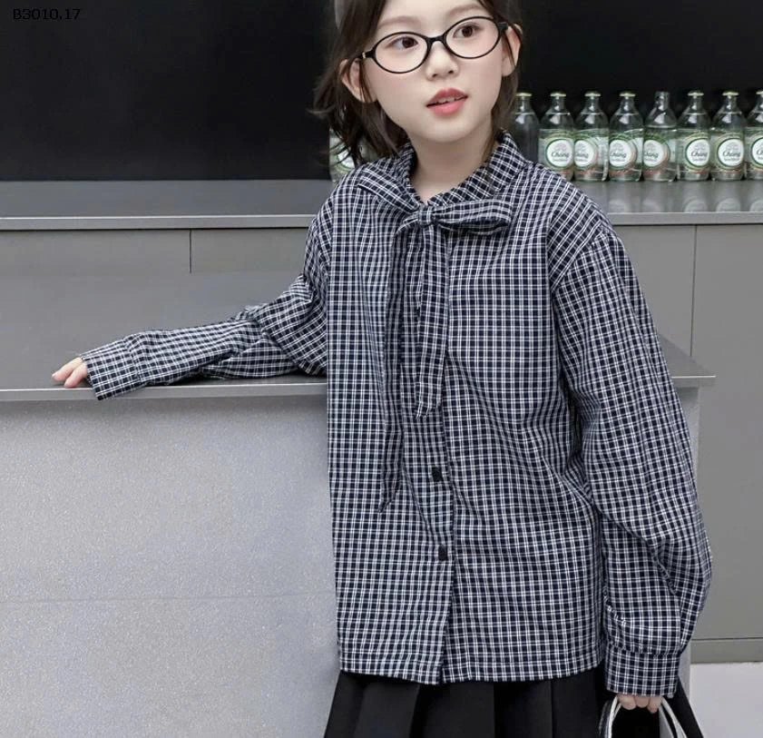 SET VÁY SƠ MI KẺ MIX ÁO GILE BG-Giá sỉ 299k