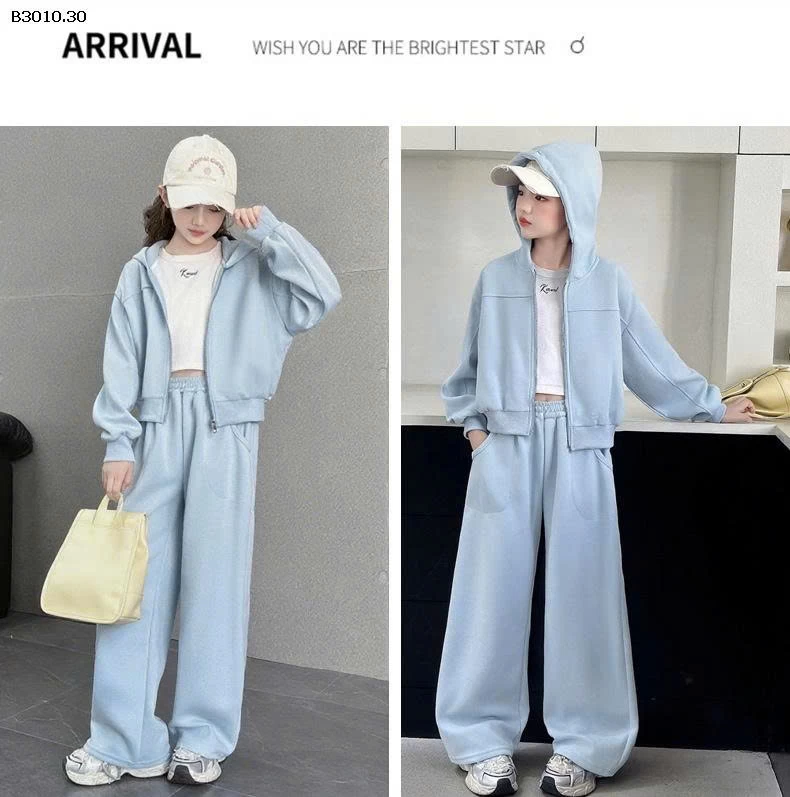 Bộ đồ trẻ em hai mảnh có mũ trùm đầu màu trơn - sỉ 170k 