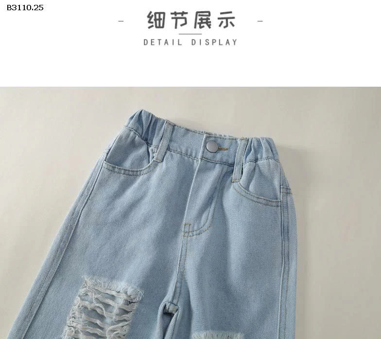 QUẦN JEAN SUÔNG PHỐI RÁCH CHO BÉ GÁI NHÀ  PREMIUN -Giá sỉ 125k