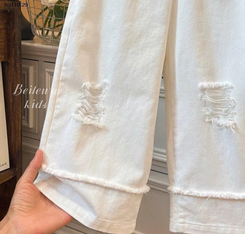  QUẦN JEAN TRẮNG RÁCH CÁCH ĐIỆU  CHO BG -Giá sỉ 80-140 :  99k 150-160    : 119k