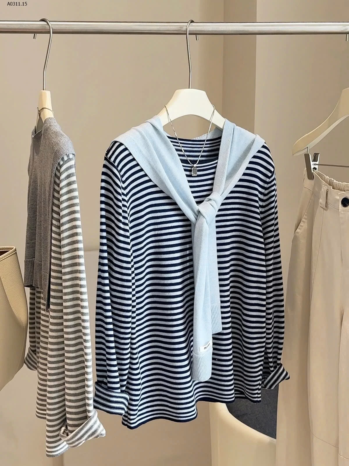 ÁO LEN CARDIGAN KẺ KÈM KHĂN ANNA- sỉ 204k