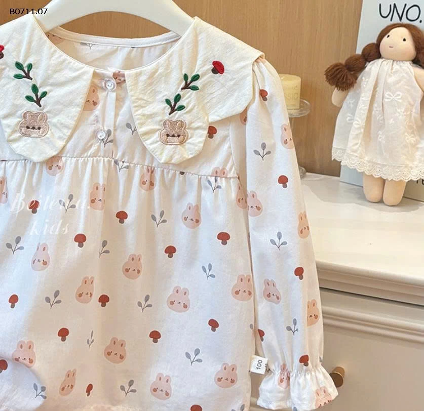 Áo sơ mi trẻ em cotton babydoll cổ sen -Giá sỉ 94k
