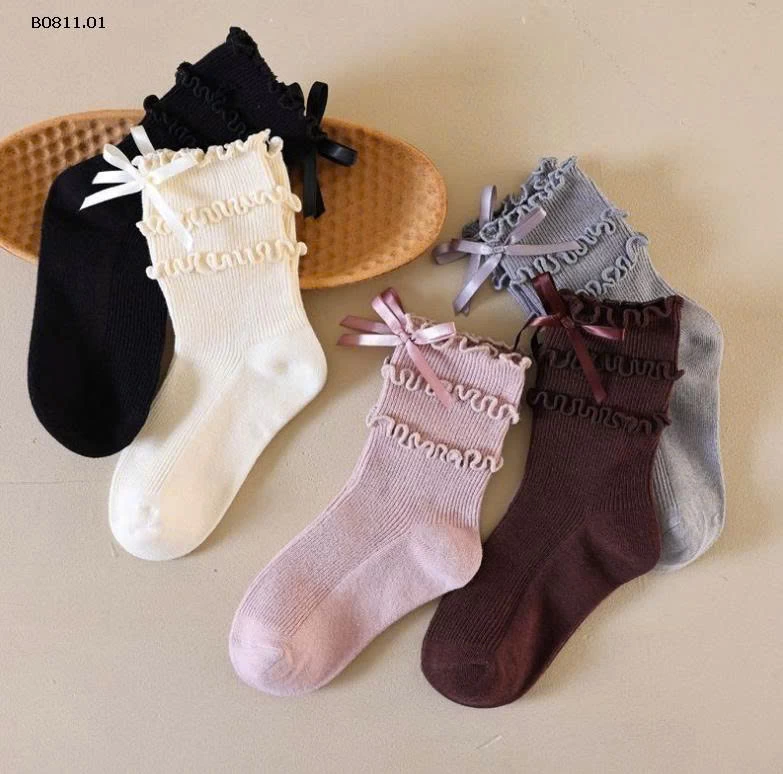 SÉT 5Đ TẤT VIỀN BÈO KITTY-Giá sỉ 47k/set 5 đoi mix màu 