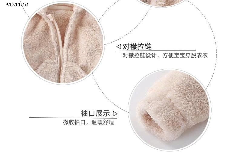 Áo khoác ấm áp có mũ trùm đầu lót lông cừu dành cho trẻ-Giá sỉ 108k