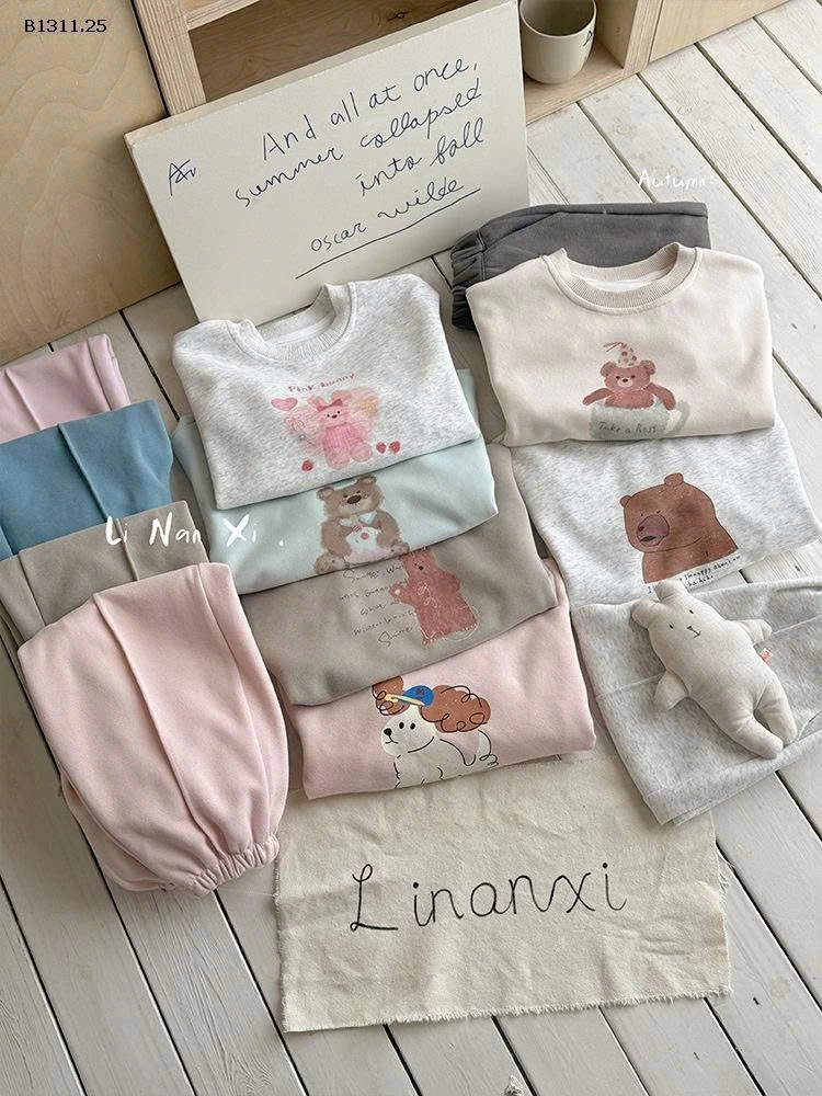 BỘ ĐỒ NỈ HOẠT TIẾT HOẠT HÌNH NHÀ  LINANXI -Giá sỉ 232k