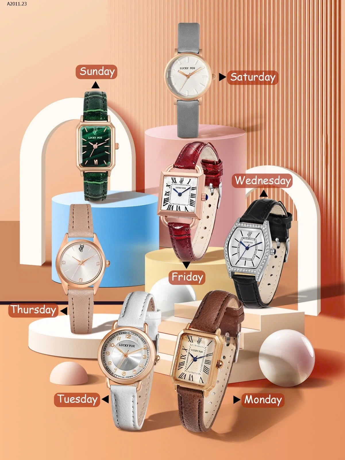 SEt hộp quà Đồng hồ LUCKYFOX One Week đơn giản  - sỉ 300k