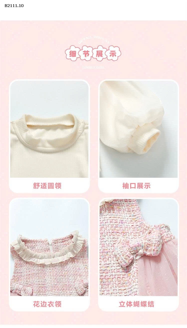 Bộ đồ váy tay ren phong cách Chanel cho bé gái-sỉ 269k