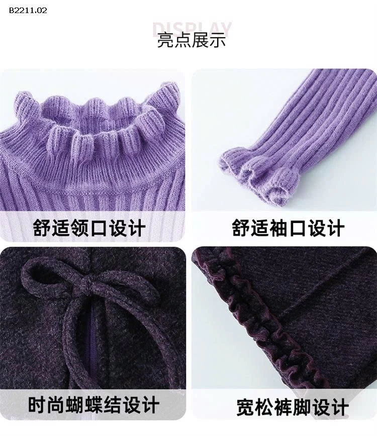 Bộ đồ ba mảnh áo len lông cừu nhún bèo cho bé gái - giá sỉ 350k