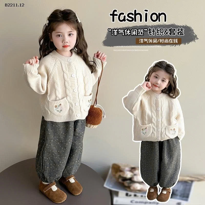  Quần áo len thêu hoa cho bé gái xuân thu- giá sỉ  áo : 205k quần : 165k cả set : 330k