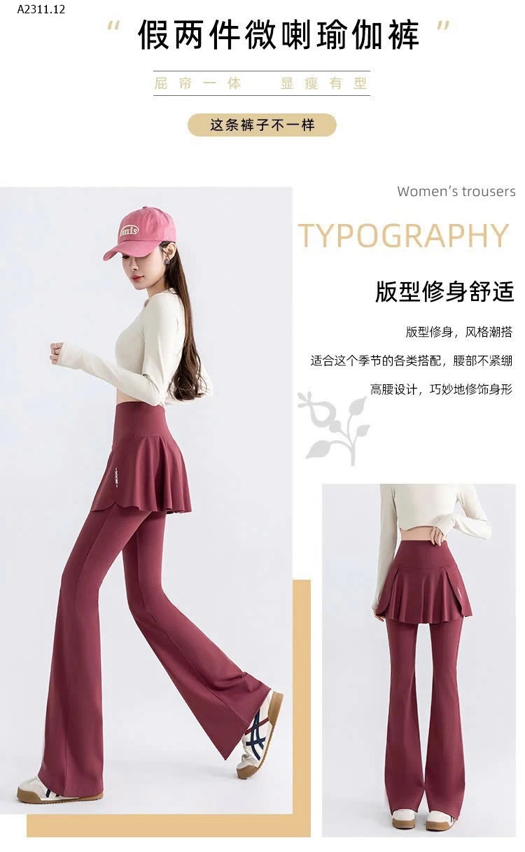 Quần ống loe hai mảnh giả có túi thể thao cho nữ -Giá sỉ 177k