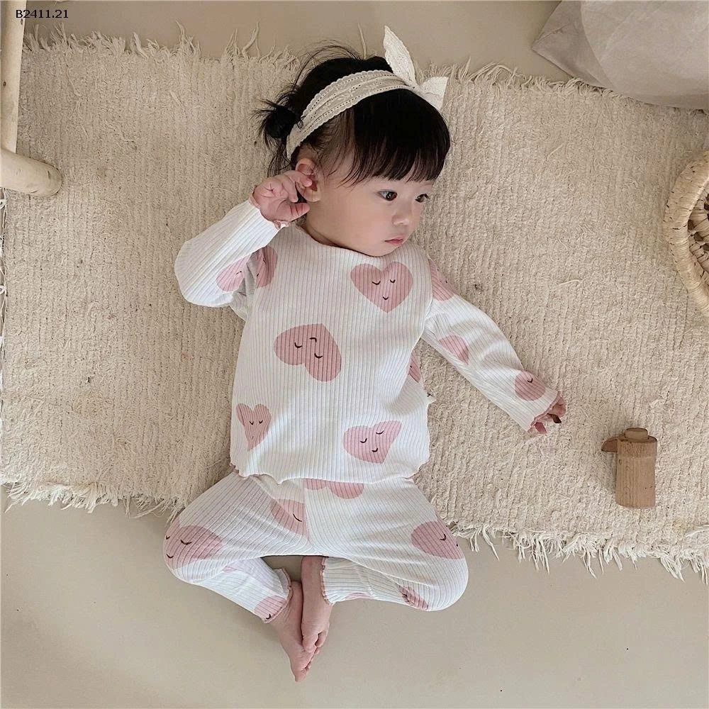 Bộ đồ ngủ lụa băng dài tay họa tiết gân thời trang thu đông  cho bé gái-Giá sỉ 69k