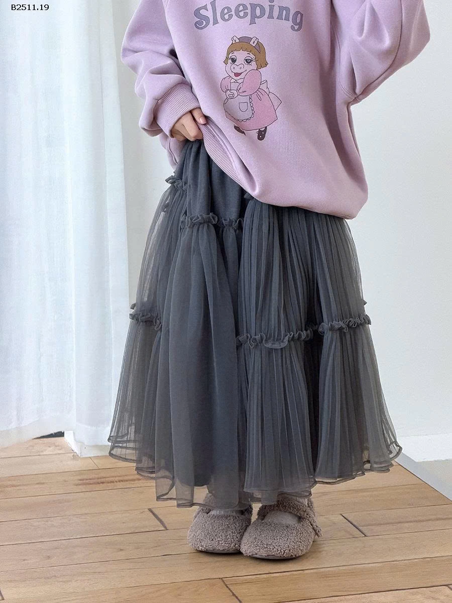 Chân váy lưới dài vừa phải thanh lịch cho bé gái NHÀ AMBB - Giá sỉ  sz 90-150: 198k  sz 160:  215k  sz 170 : 231k