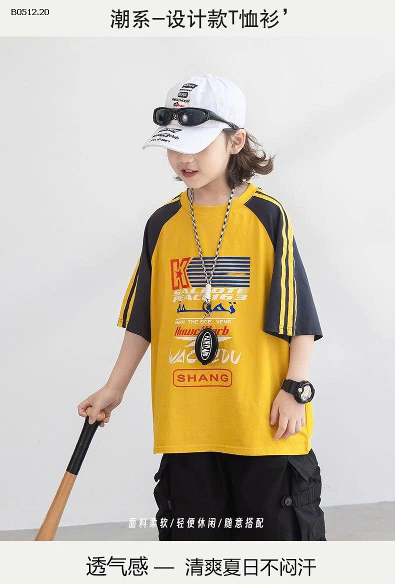 ÁO THUN VÀNG PHỐI TAY SỌC VAI-sỉ 153k