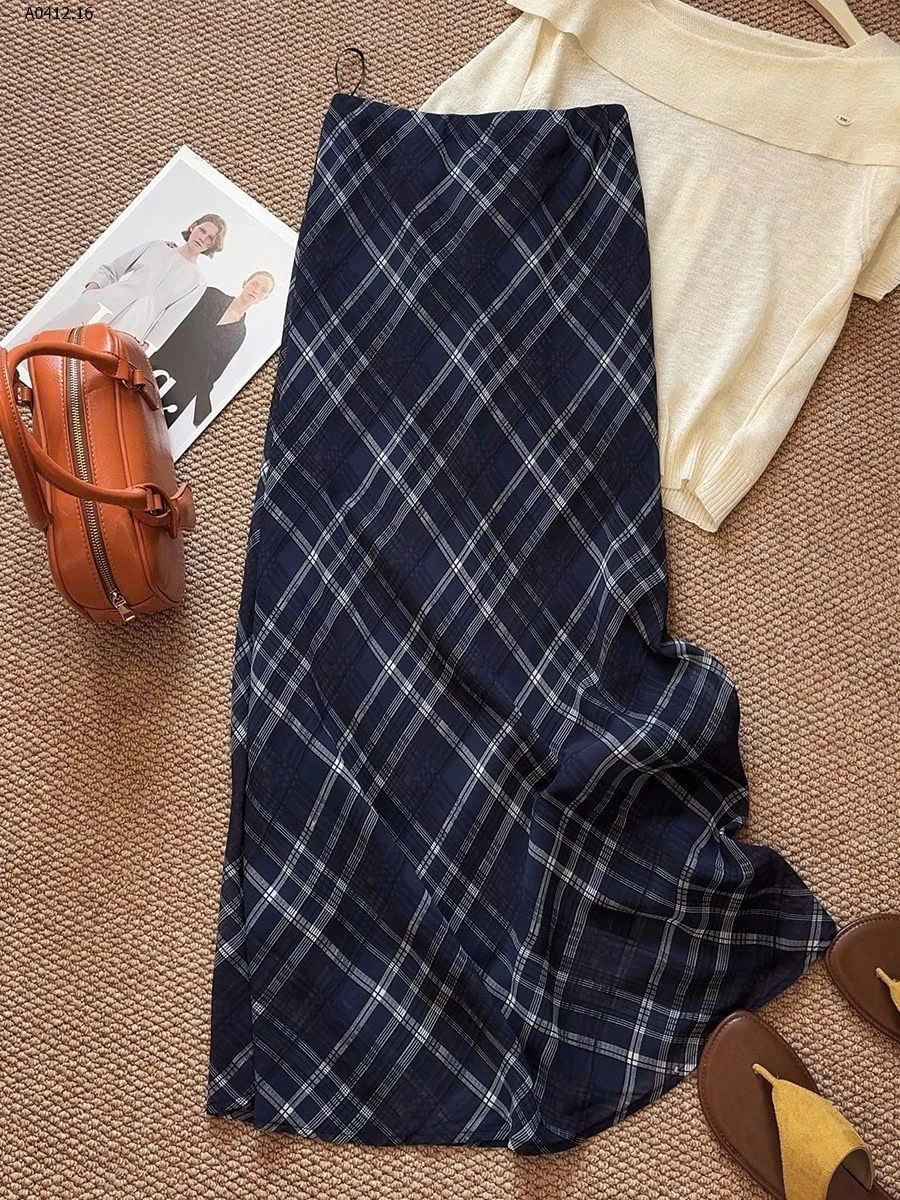 CHÂN VÁY SUÔNG DÀI KẺ HÃNG ANNA -sỉ 148k