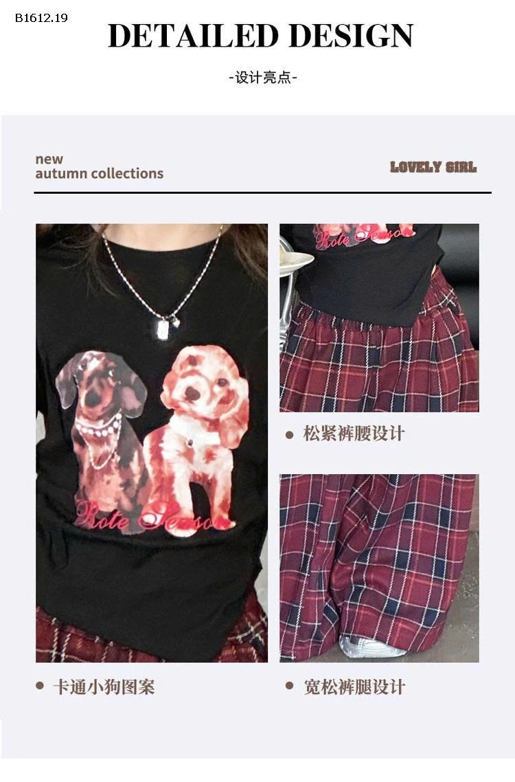 ÁO CROPTOP VẠT CHÉO & QUẦN SUÔNG CARO BG - Giá sỉ áo 160k quần 199k