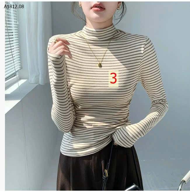 Áo thun ót kẻ sọc H246   cổ cao  dành cho nữ - sỉ giá 97k