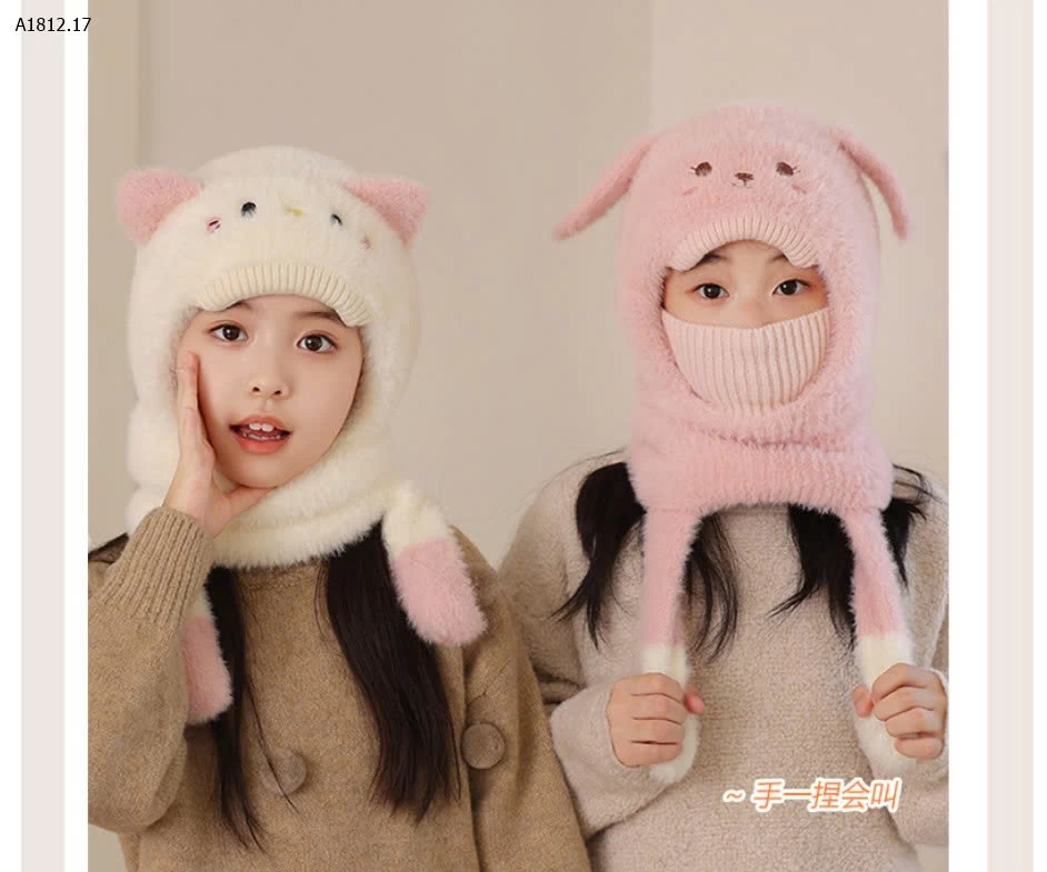 MŨ GẤU LÔNG DỄ THƯƠNG KÈM KHẨU TRANG -Giá sỉ 115k