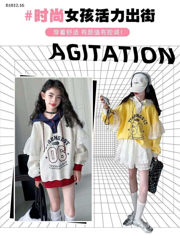 ÁO NỈ HỌA TIẾT SỐ 06 PHỐI REN CHO BG- sỉ 245k