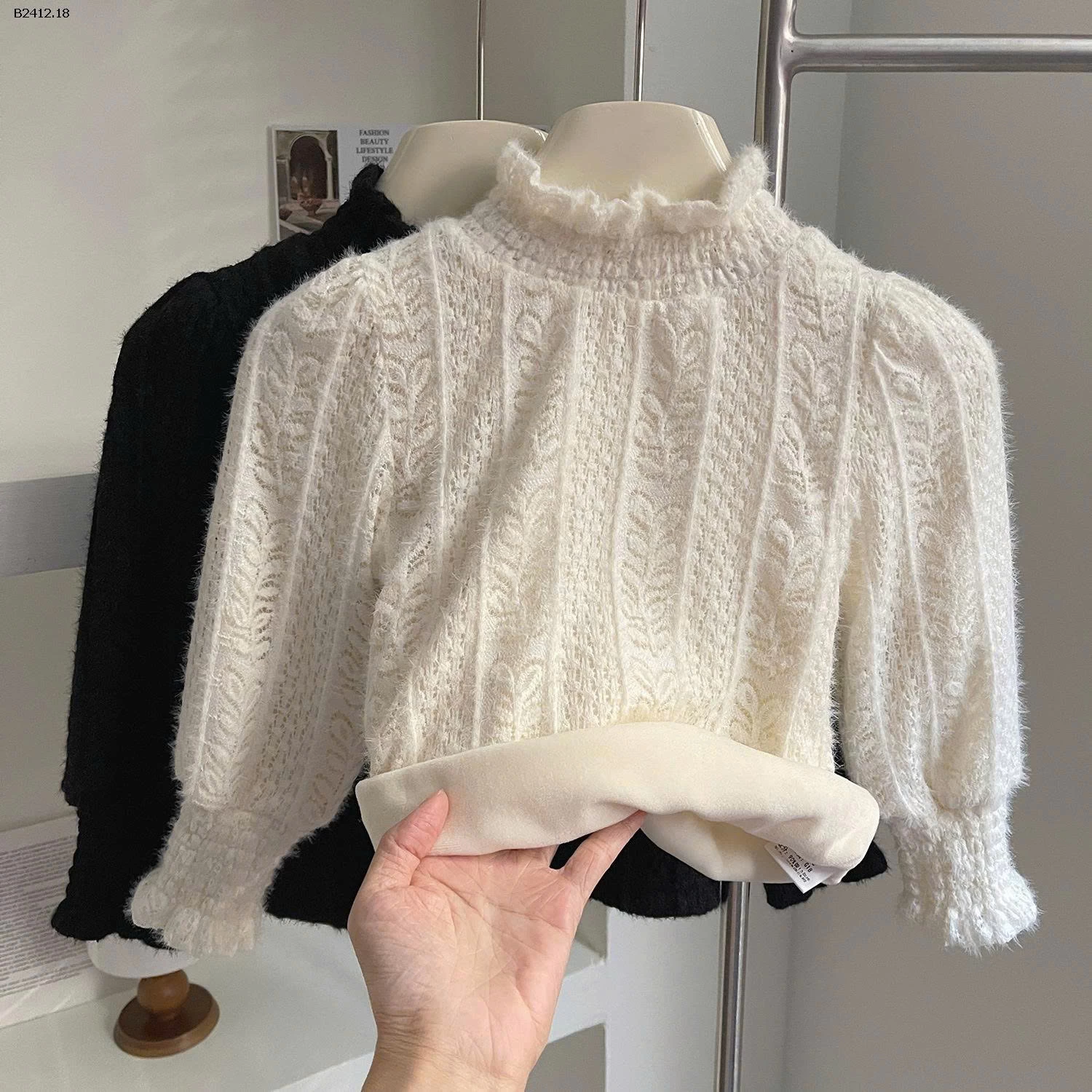 Áo thun lót lông cừu cổ cao kiểu Hàn Quốc mùa đông 2025 dành cho bé gái-Giá sỉ 149k