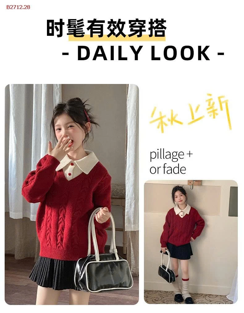 Chiếc áo len đỏ phối cổ sơ mi xinh xỉu - sỉ 230k