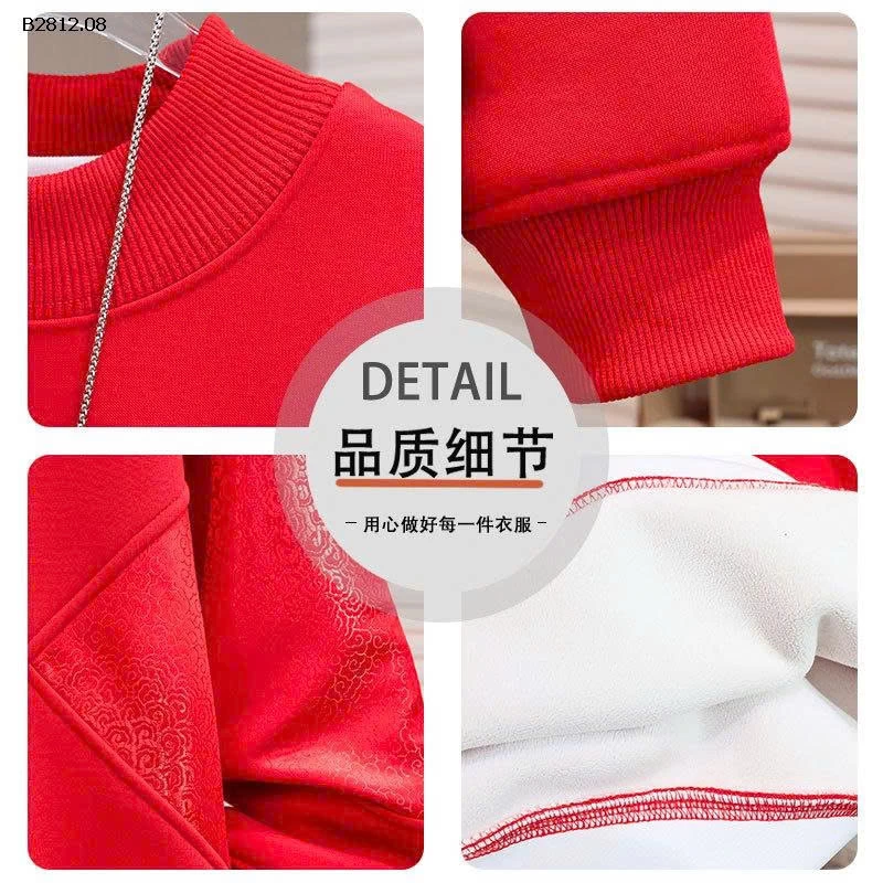 Áo nỉ cổ tròn lót lông cừu màu đỏ cho bé trai- giá sỉ 209k