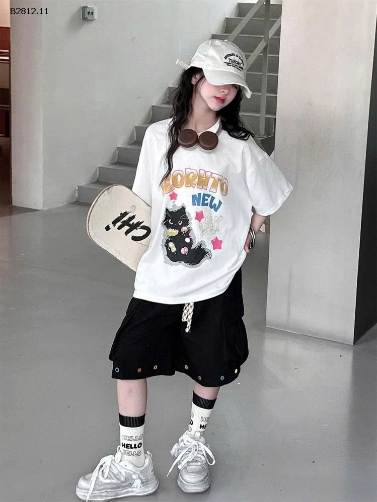 ÁO THUN MÈO MIX SHORT TÁN ĐINH-Giá sỉ áo 145k  quần 206k 