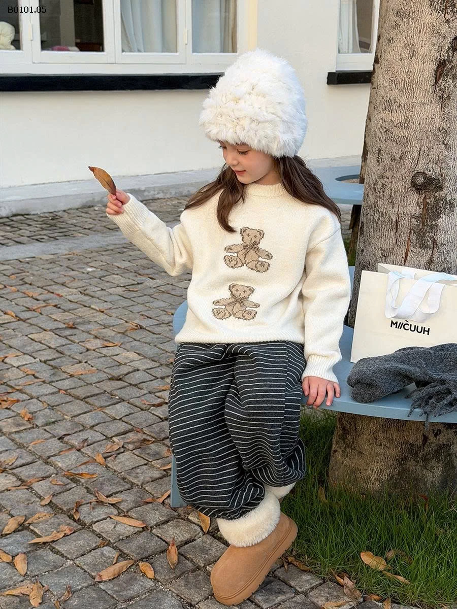 Áo len nơ 3D và hình gấu dễ thương  AMBB-Giá sỉ  sz 90-150: 186k sz 160: 203k