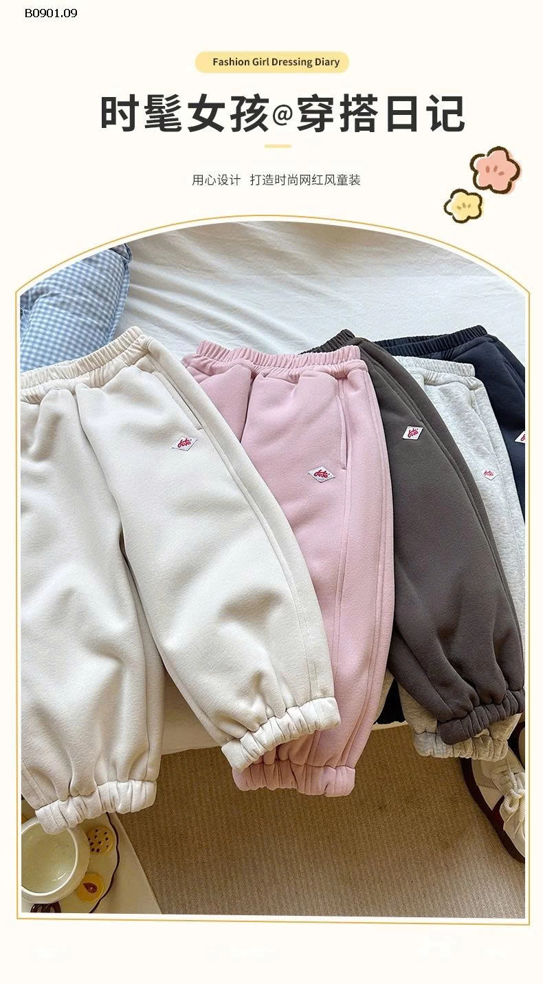 Quần nỉ mùa đông 2025 cho bé gái - Lót lông cừu hiệu Xie Jinmao HSMMC-Giá sỉ 188k