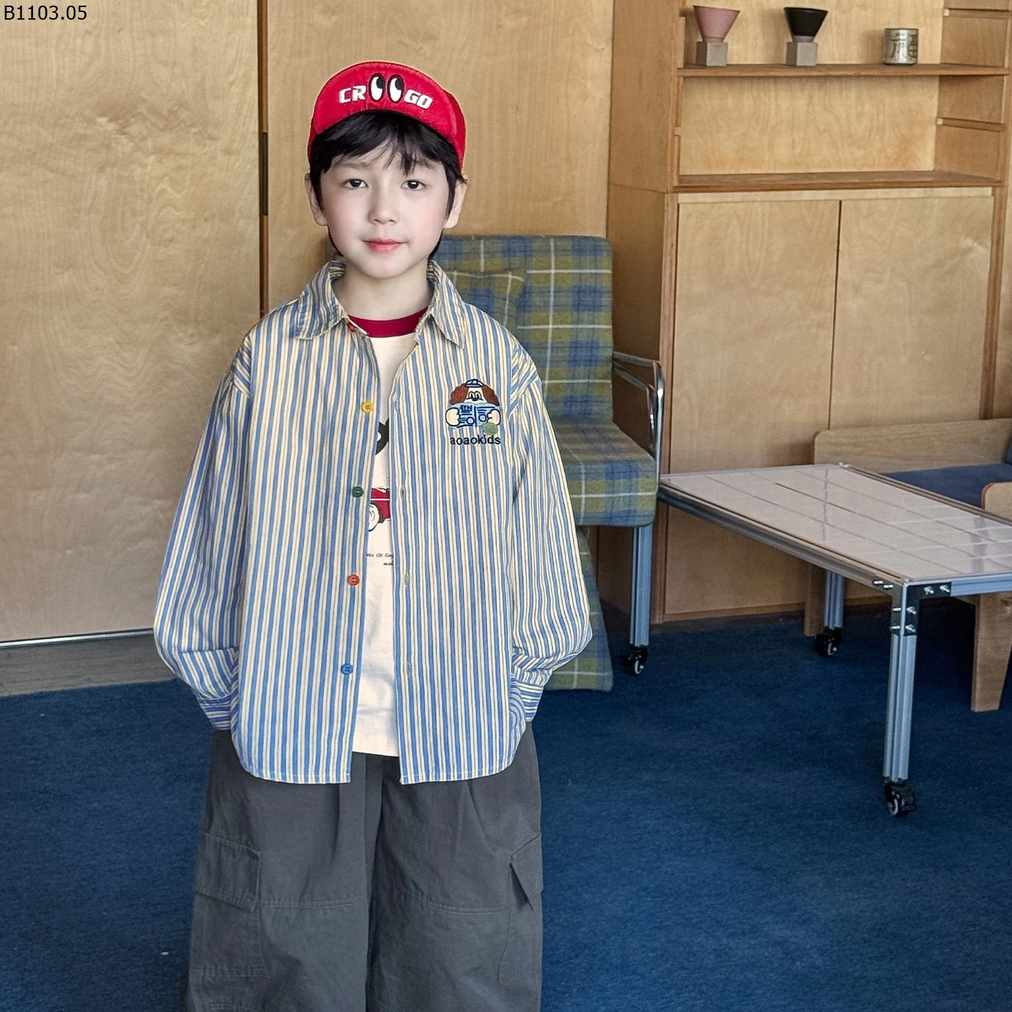 SƠ MI SỌC THÊU LOGO AOAOKIDS sỉ 219k