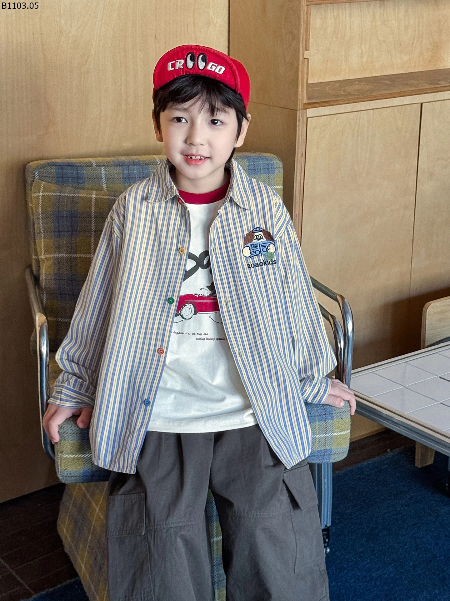 SƠ MI SỌC THÊU LOGO AOAOKIDS sỉ 219k