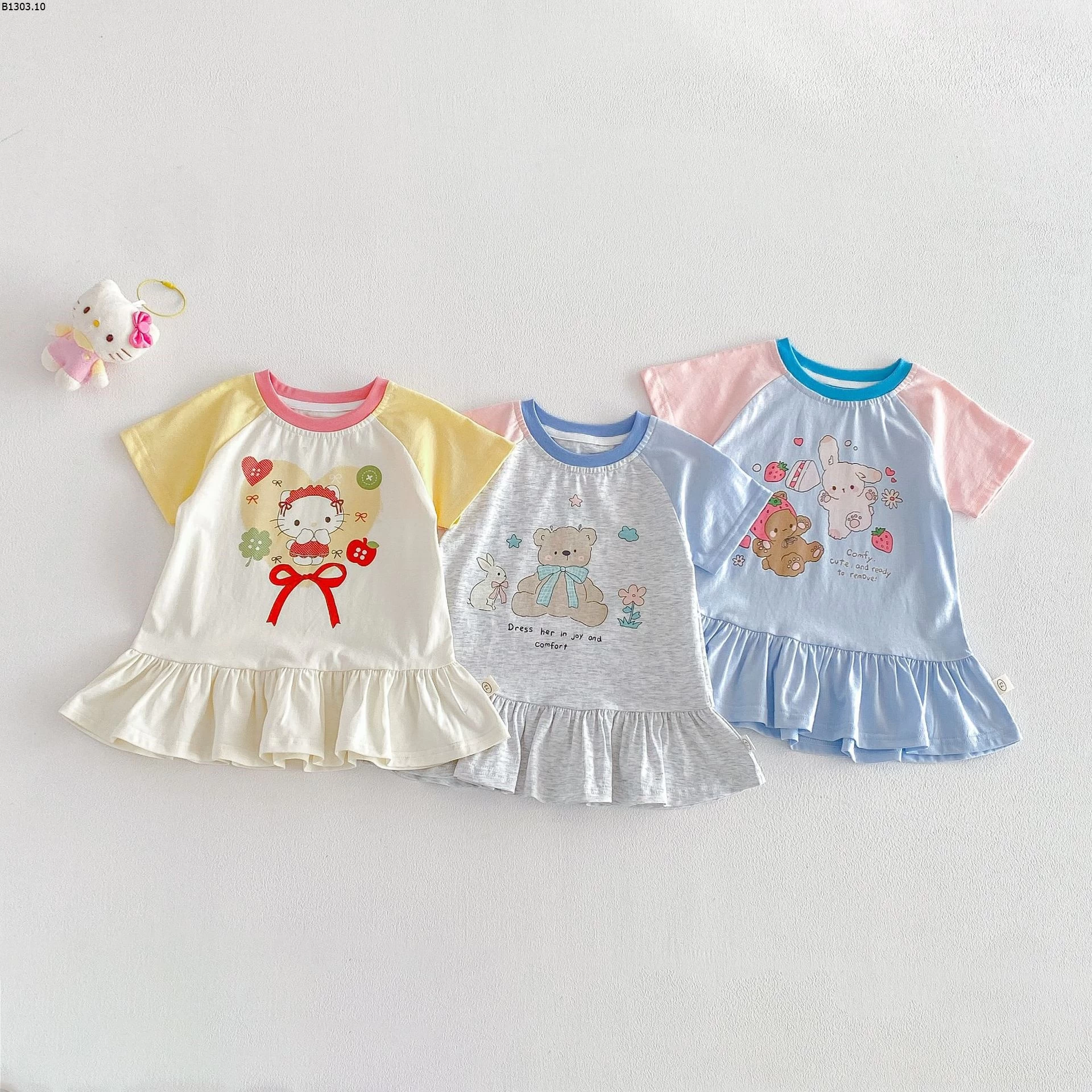 VÁY COTTON ĐUÔI CÁ PHỐI MÀU TAY Giá sỉ 139k