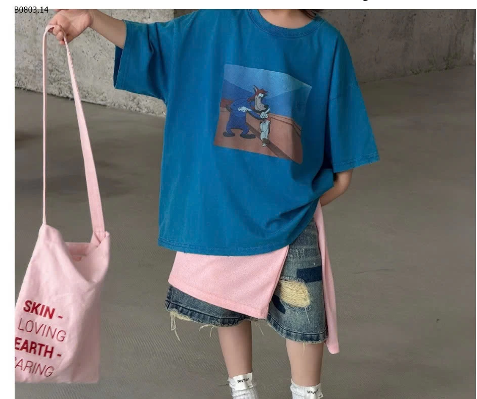 ÁO THUN XANH MIX SHORT VẢY SƠN- Giá sỉ áo 185k, quần 195k