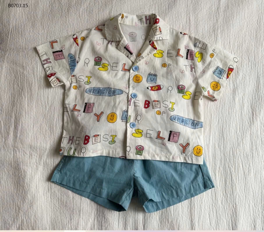 COUPLE SƠ MI HỌA TIẾT-Giá sỉ bộ bé trai giá 178k, váy bé gái giá 178k