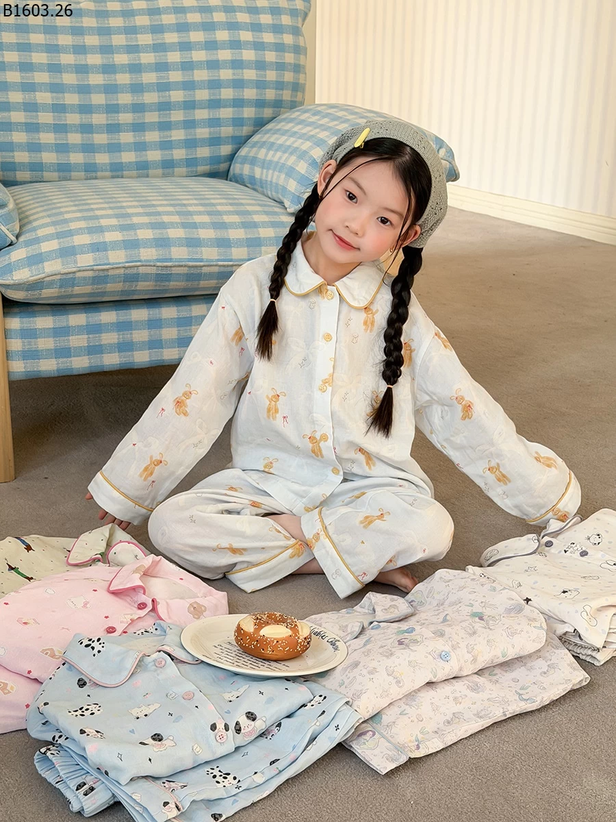 Bộ đồ ngủ hai lớp bằng cotton và gạc mềm NHÀ AMBB giá sỉ sz 100-150 : 267k sz 160 : 288k sz 170 : 312k