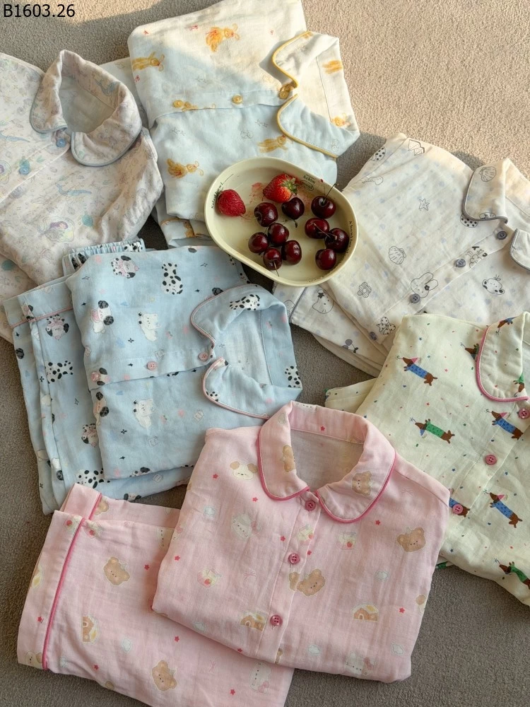 Bộ đồ ngủ hai lớp bằng cotton và gạc mềm NHÀ AMBB giá sỉ sz 100-150 : 267k sz 160 : 288k sz 170 : 312k